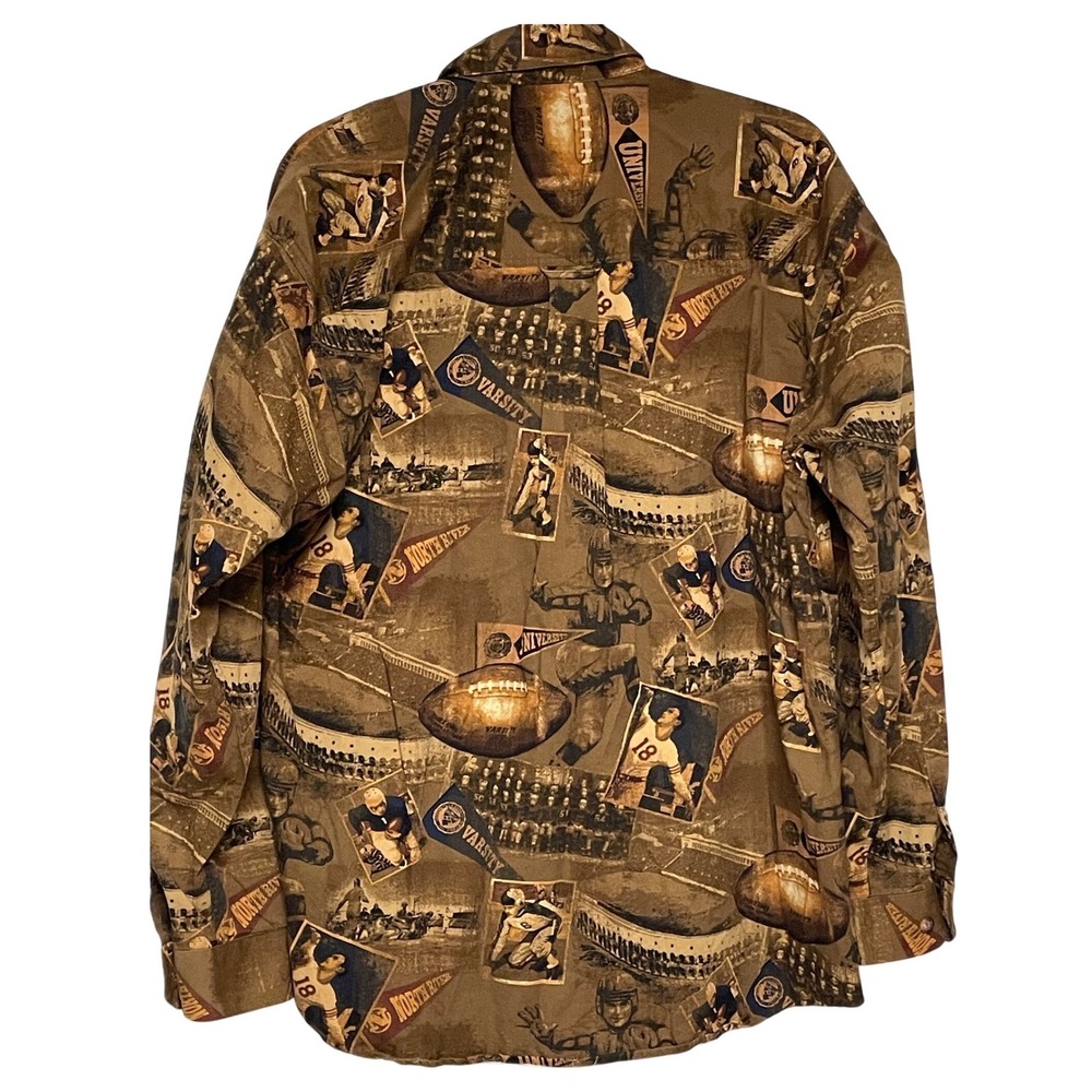 North River Outfitters Vintage Varsity Football Print Button Down Shirt Mens L